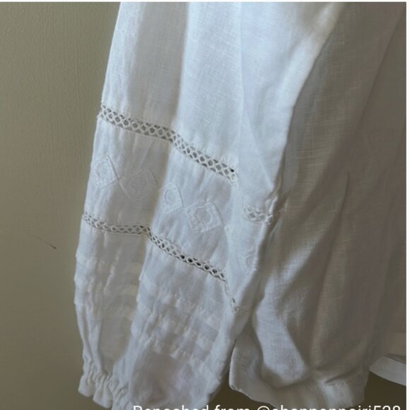 Rachel Zoe white linen and cotton v neck long sleeve blouse - Picture 3 of 6